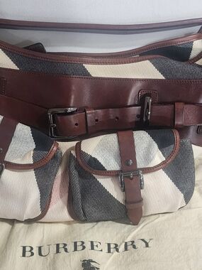 Burberry Brown Leather & Nova Check Canvas Messenger Bag